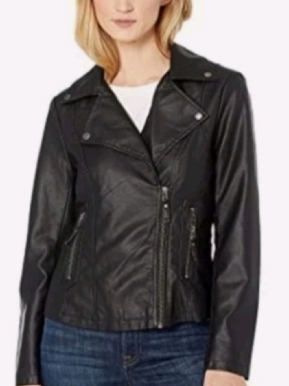 Max Studio Black Faux Leather Moto Jacket